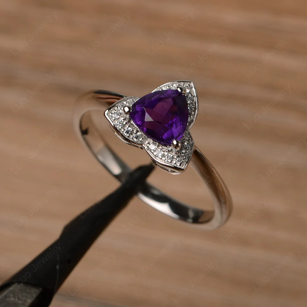 Amethyst Trillion Cut Halo Ring - Image 2