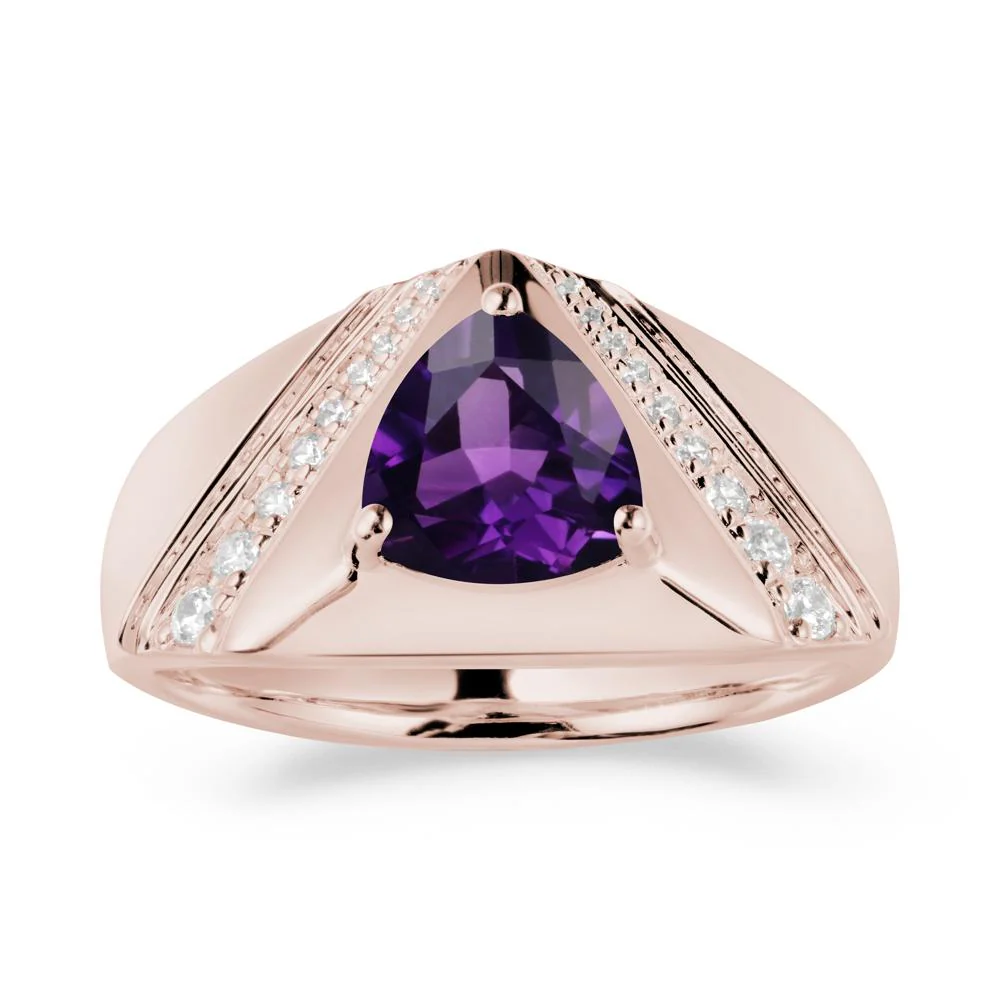 Men's Wide Band Trillion Amethyst Statement Ring
