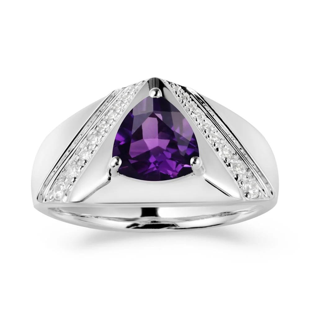 Men's Wide Band Trillion Amethyst Statement Ring - Image 2