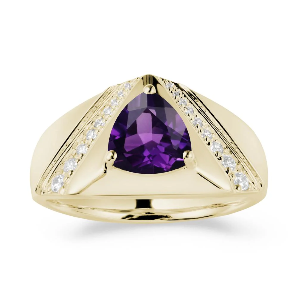 Men's Wide Band Trillion Amethyst Statement Ring - Image 3