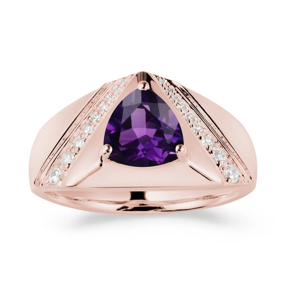 Men's Wide Band Trillion Amethyst Statement Ring - Image 4
