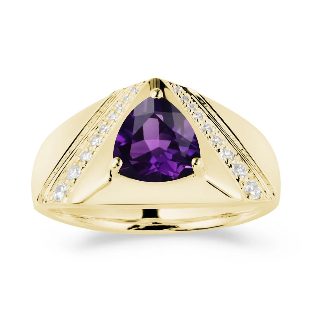 Men's Wide Band Trillion Amethyst Statement Ring - Image 6