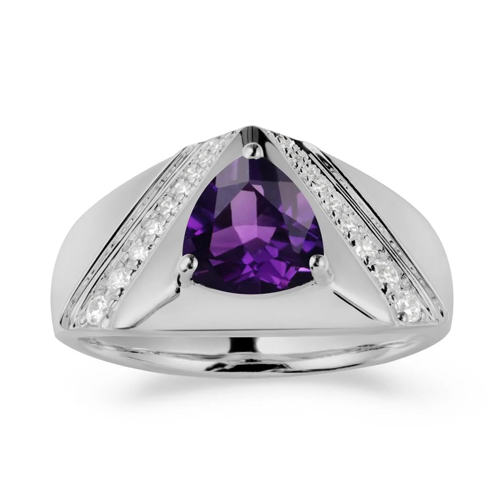 Men's Wide Band Trillion Amethyst Statement Ring - Image 8