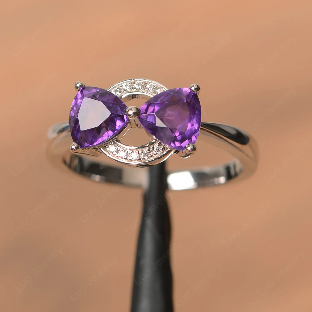 Trillion Cut Amethyst Two Stone Ring