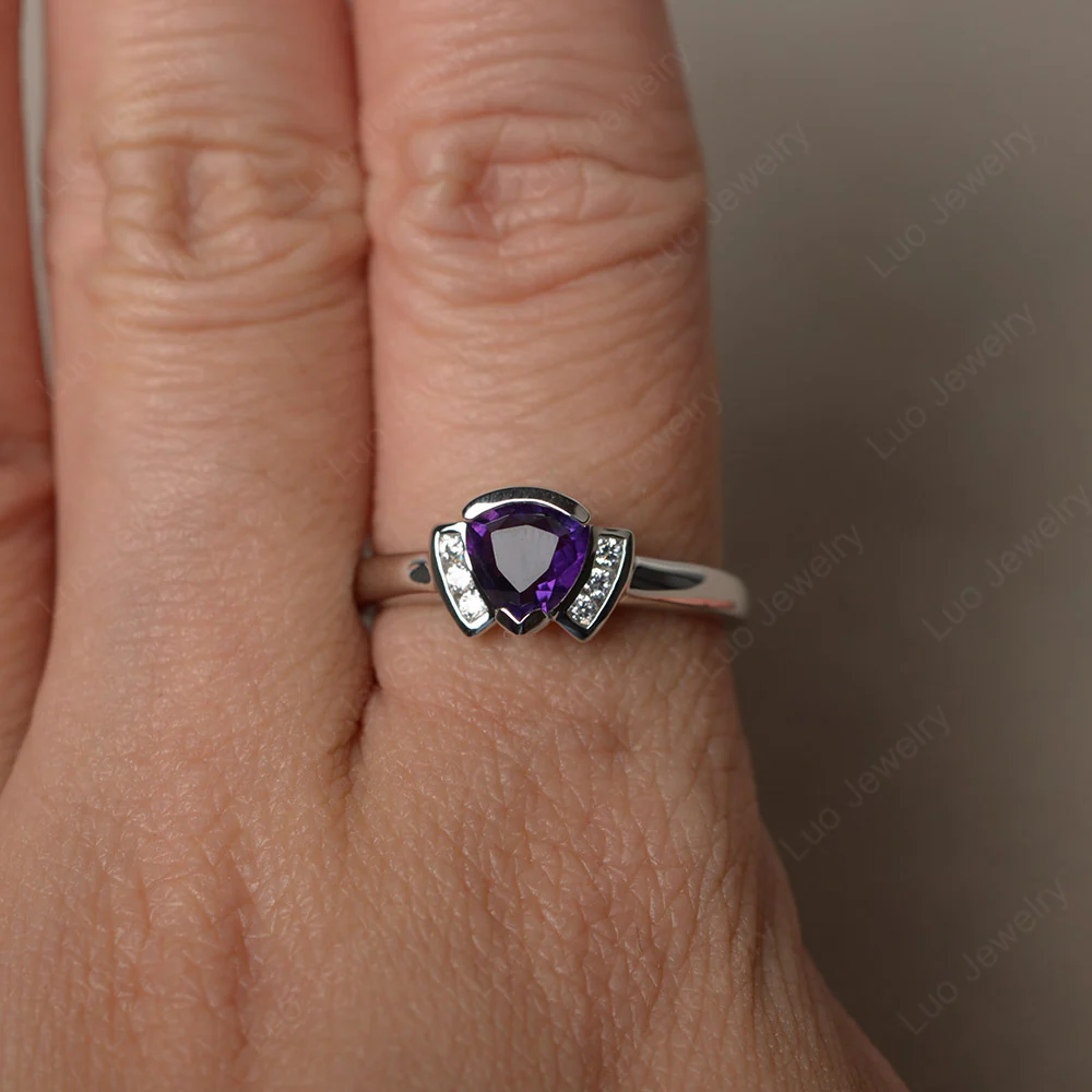Trillion Cut Amethyst Promise Ring - Image 3