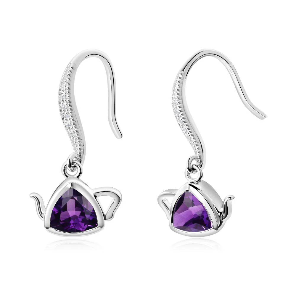 Trillion Cut Amethyst Shepherd Hook Earrings - Image 2