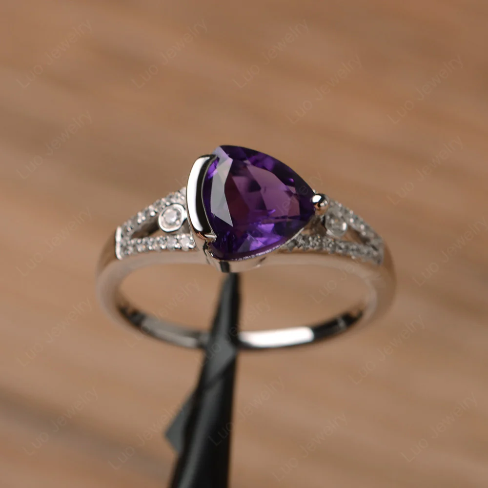 Trillion Cut Amethyst Horizontal Ring