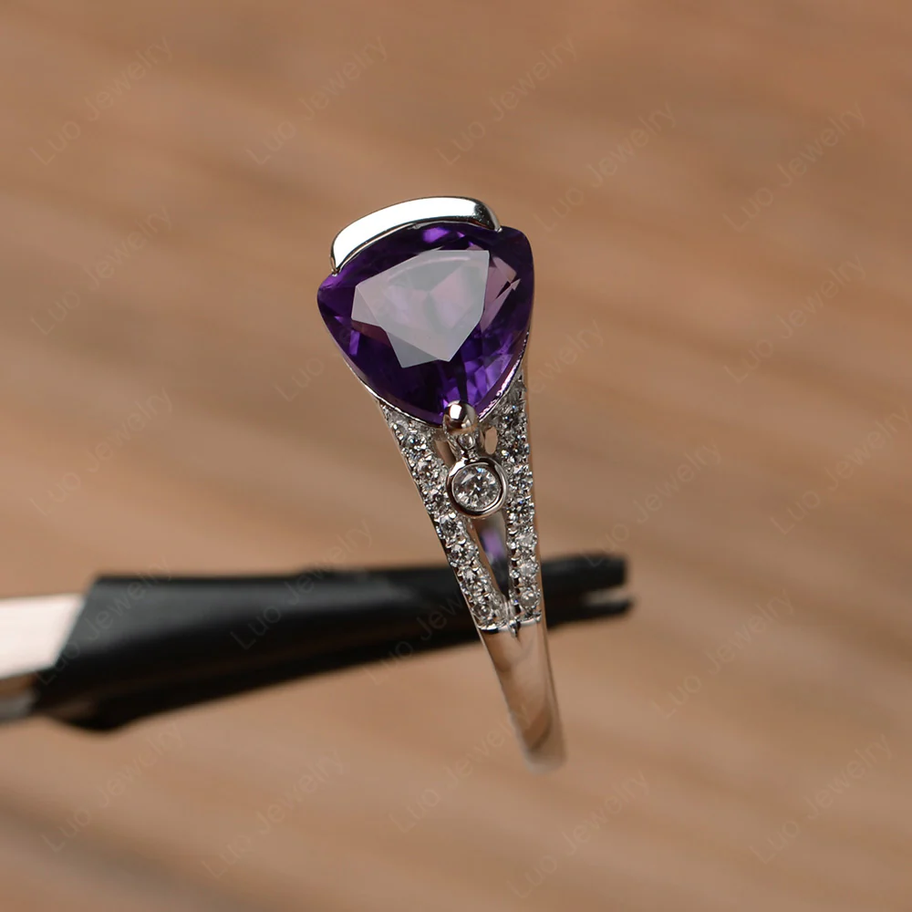 Trillion Cut Amethyst Horizontal Ring - Image 4