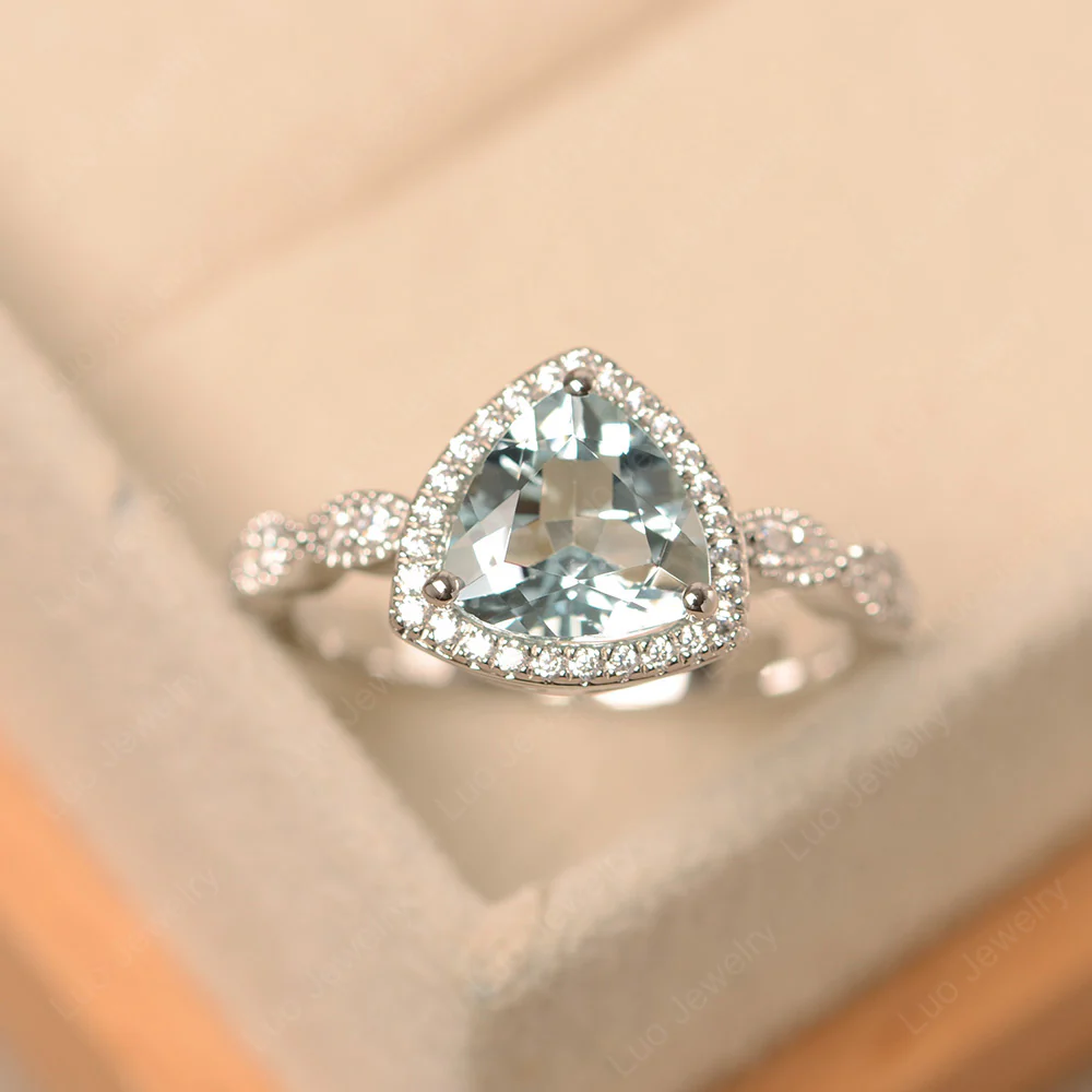 Trillion Cut Aquamarine Cocktail Halo Ring