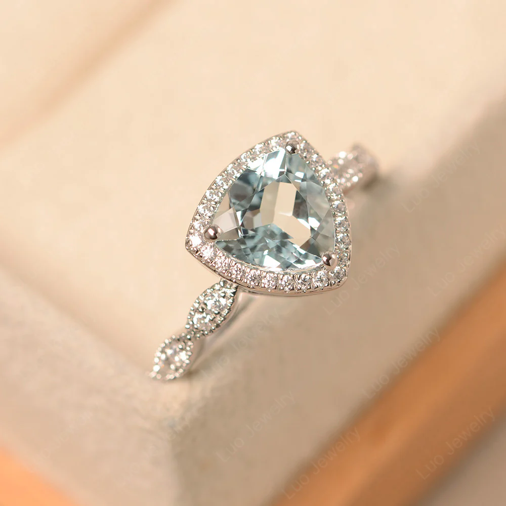 Trillion Cut Aquamarine Cocktail Halo Ring - Image 3
