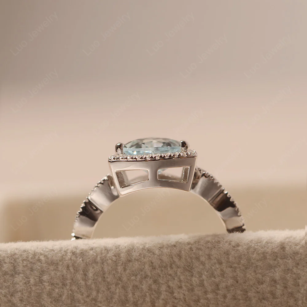 Trillion Cut Aquamarine Cocktail Halo Ring - Image 5