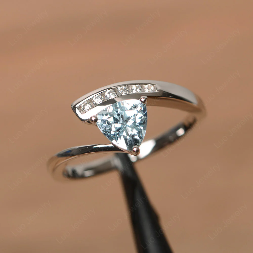 Trillion Cut Aquamarine Bypass Engagement Ring