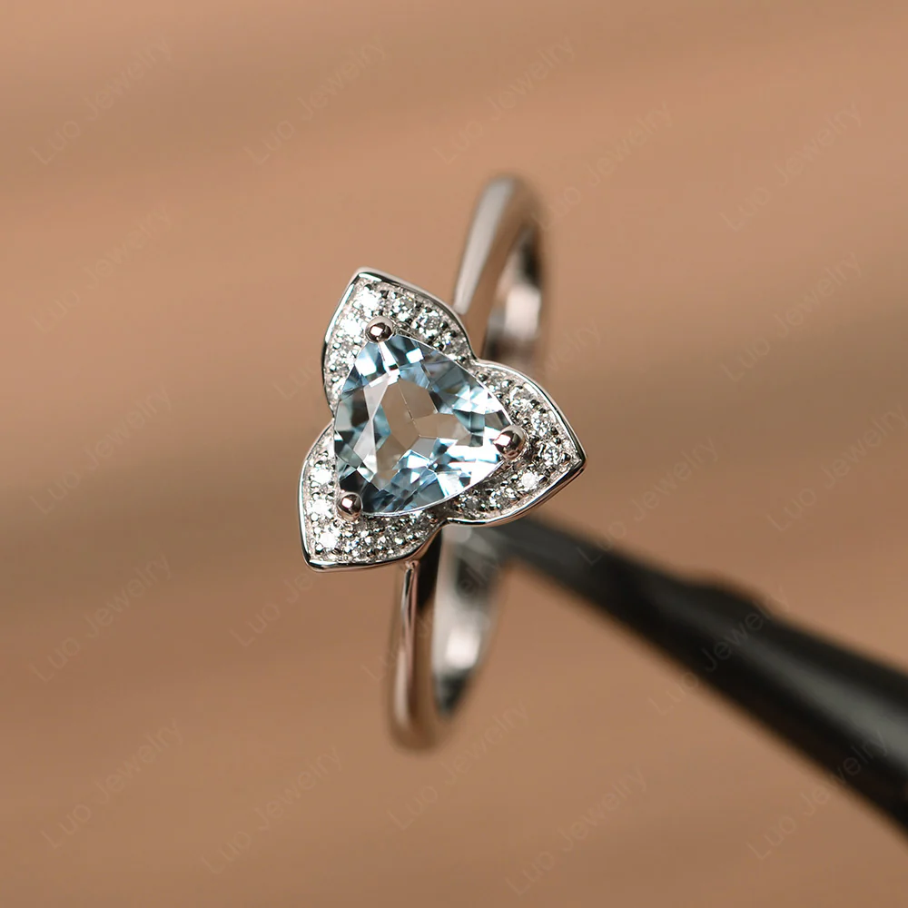 Trillion Cut Aquamarine Floral Halo Ring - Image 2