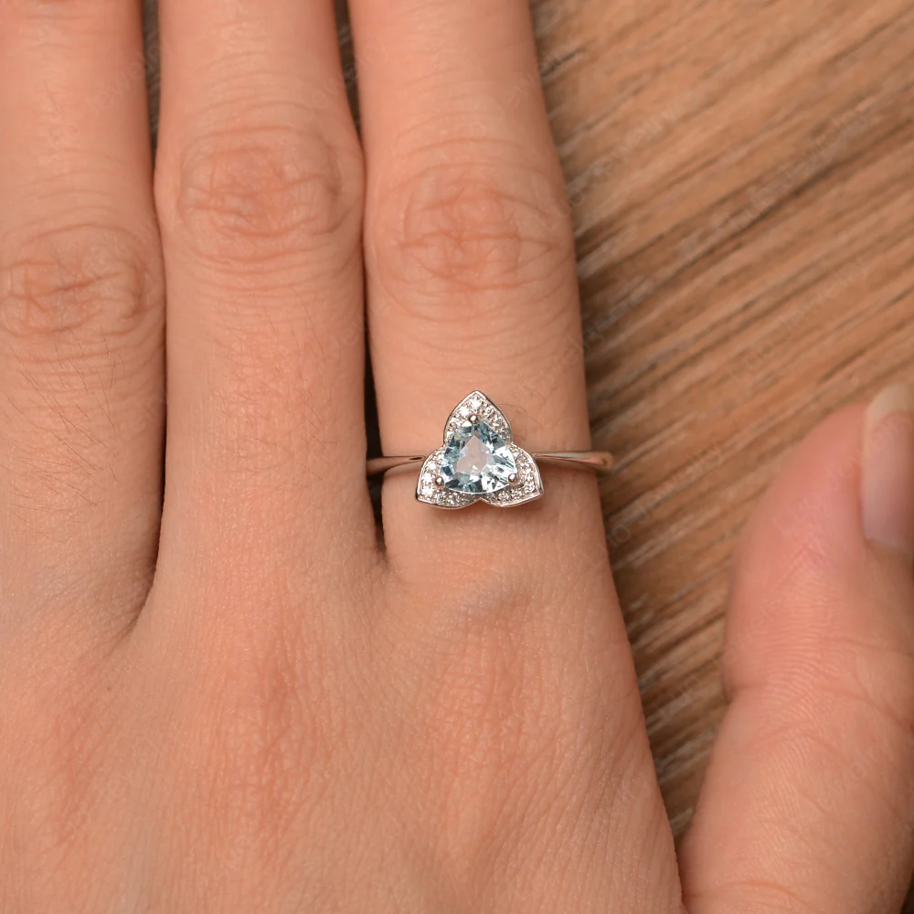 Trillion Cut Aquamarine Floral Halo Ring - Image 4