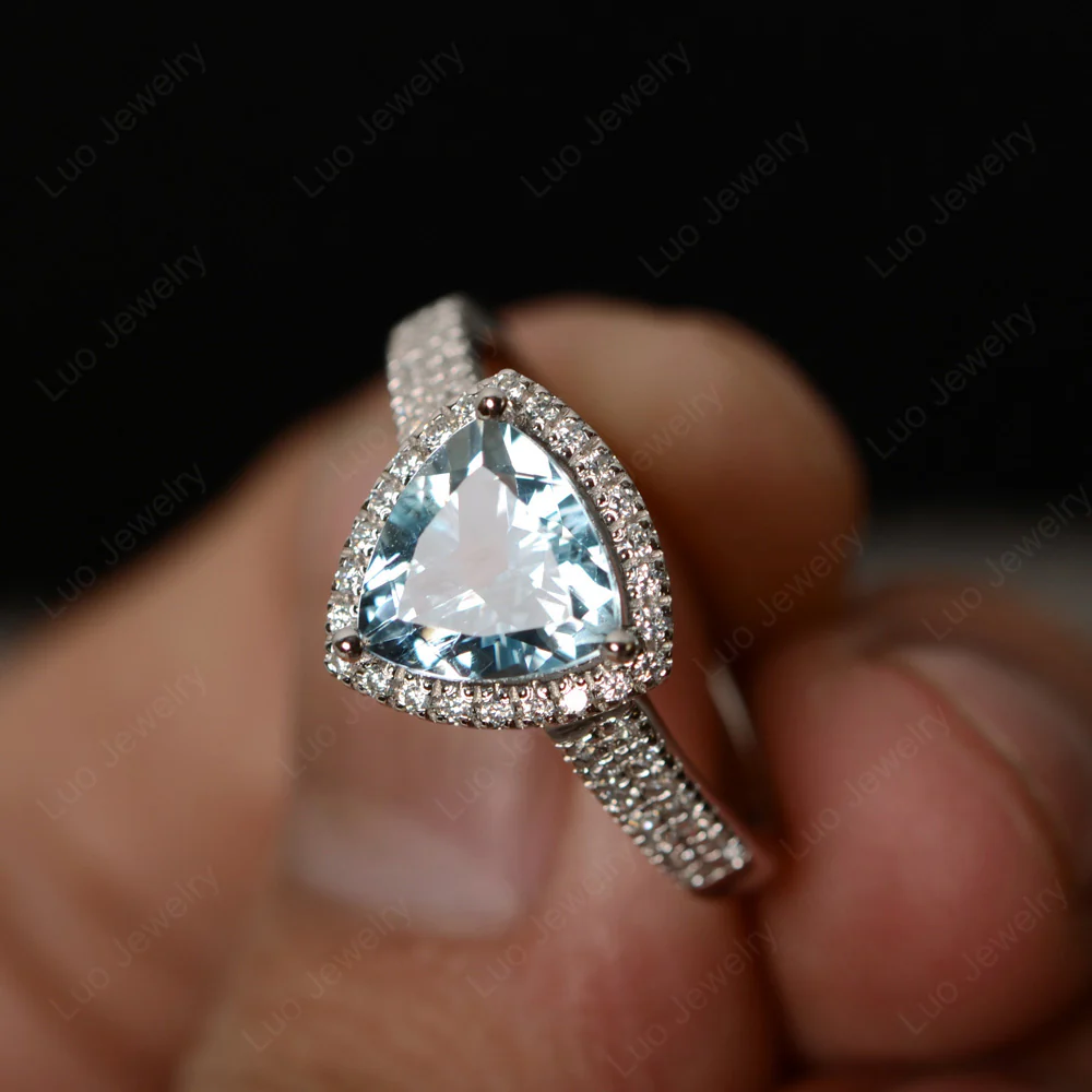 Trillion Cut Aquamarine Halo Engagement Ring