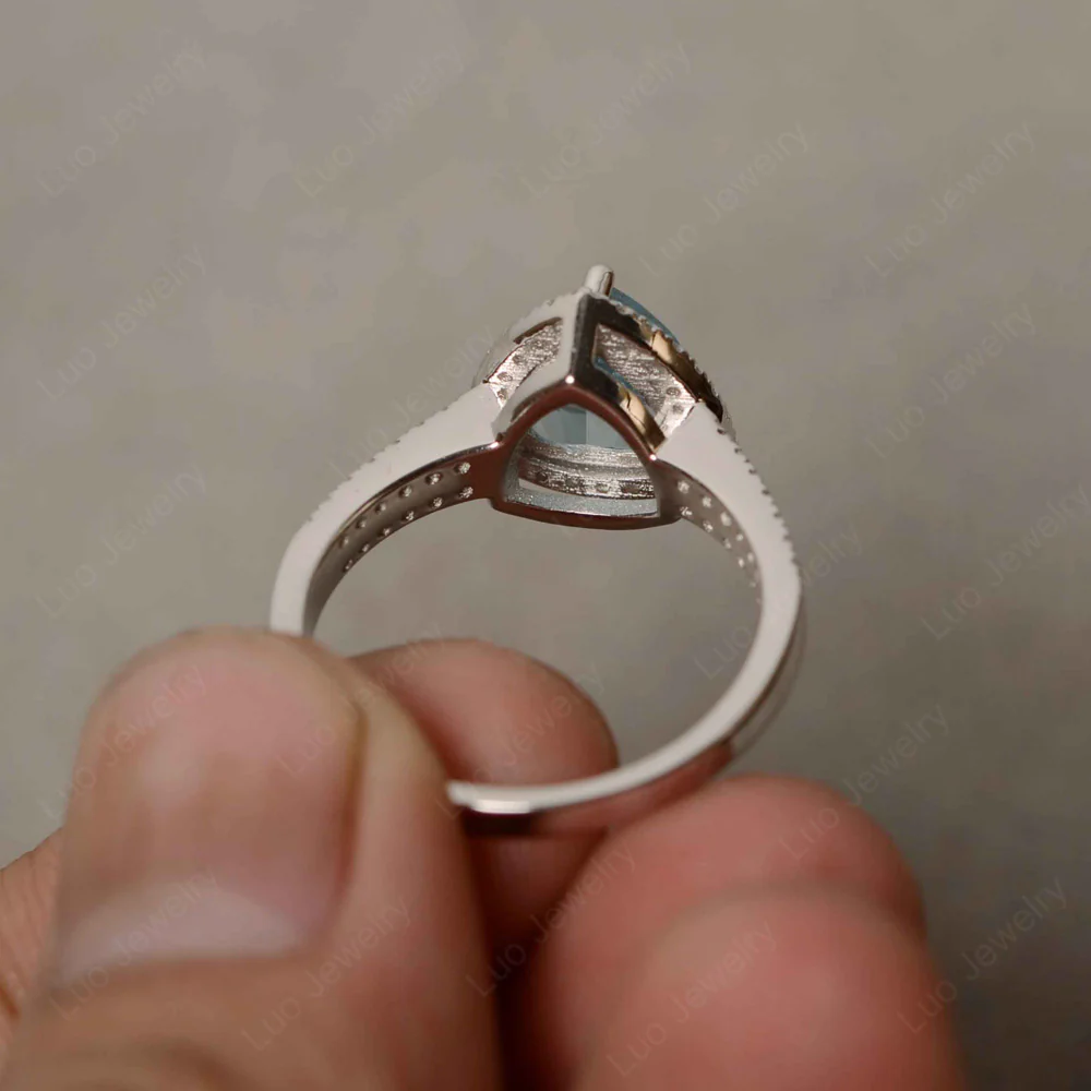 Trillion Cut Aquamarine Halo Engagement Ring - Image 3