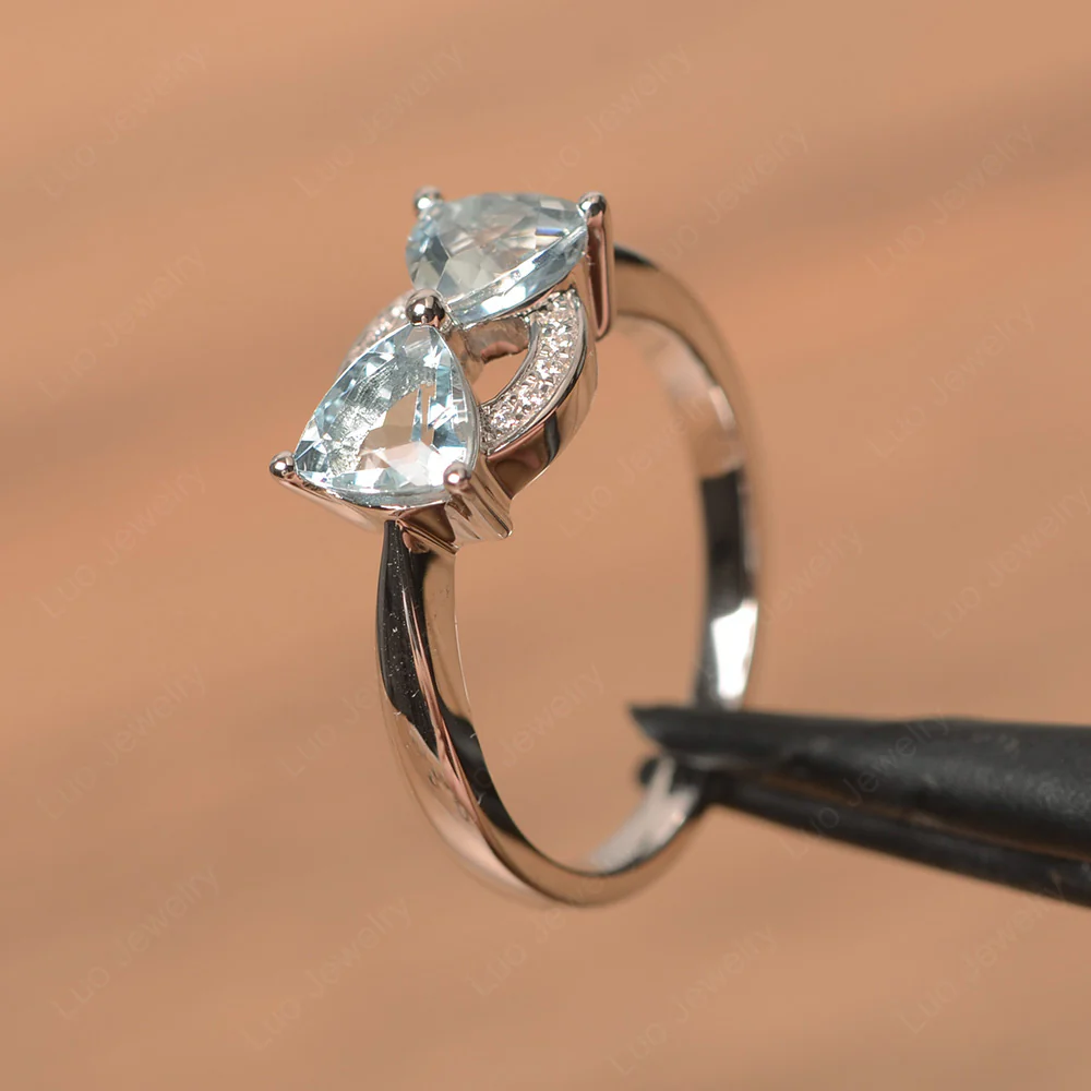 Trillion Cut Aquamarine Two Stone Ring - Image 2