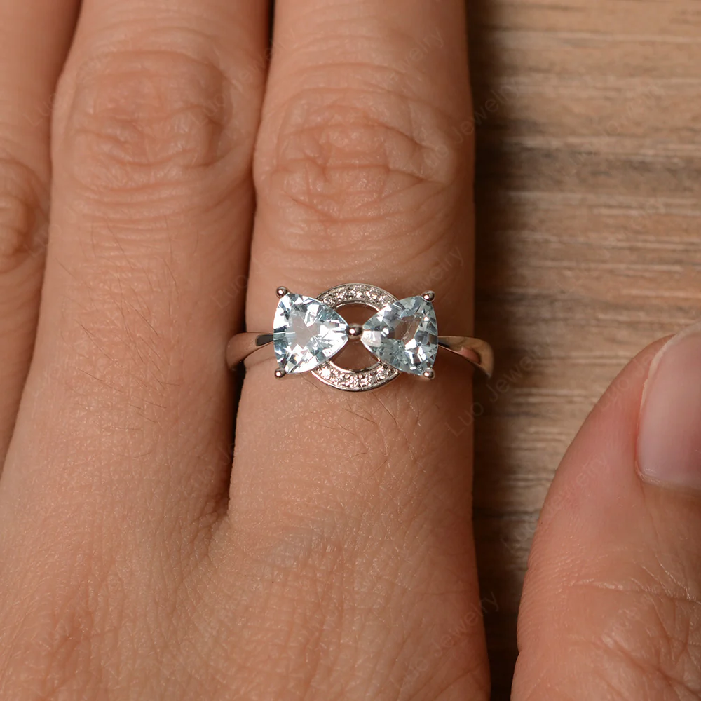 Trillion Cut Aquamarine Two Stone Ring - Image 4