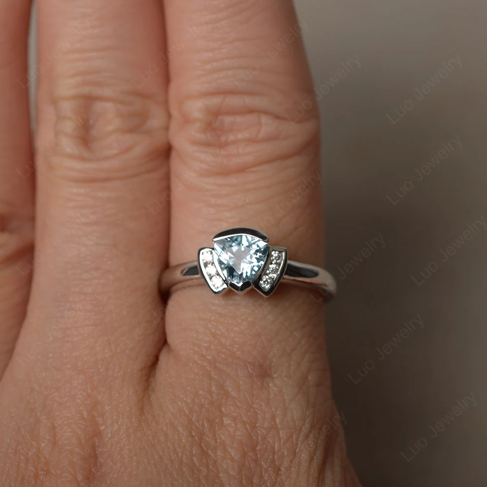Trillion Cut Aquamarine Promise Ring - Image 3