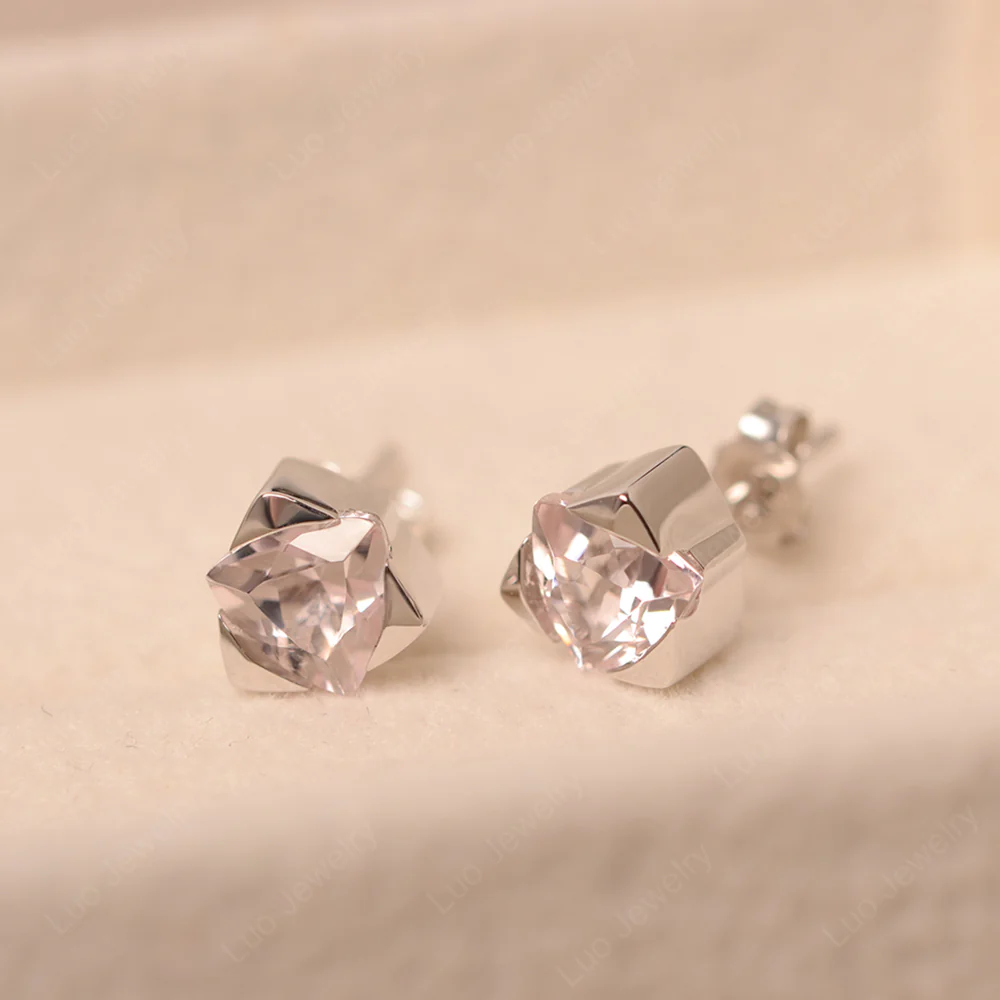 Trillion Cut Morganite Bezel Stud Earrings - Image 3