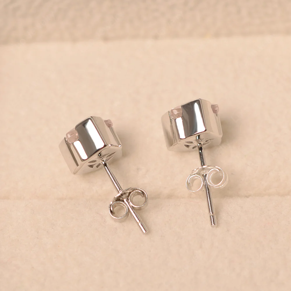 Trillion Cut Morganite Bezel Stud Earrings - Image 4