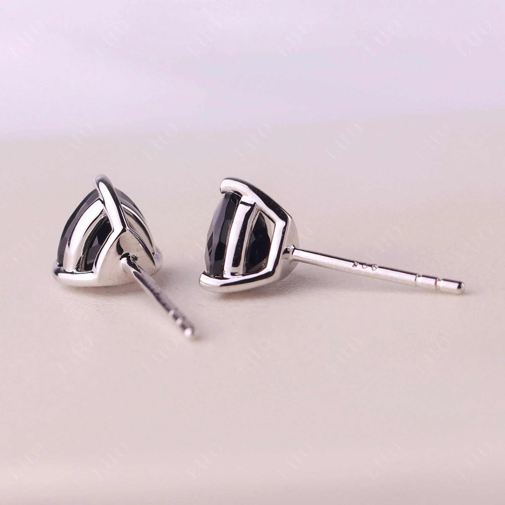 Trillion Cut Black Spinel Stud Earrings - Image 12