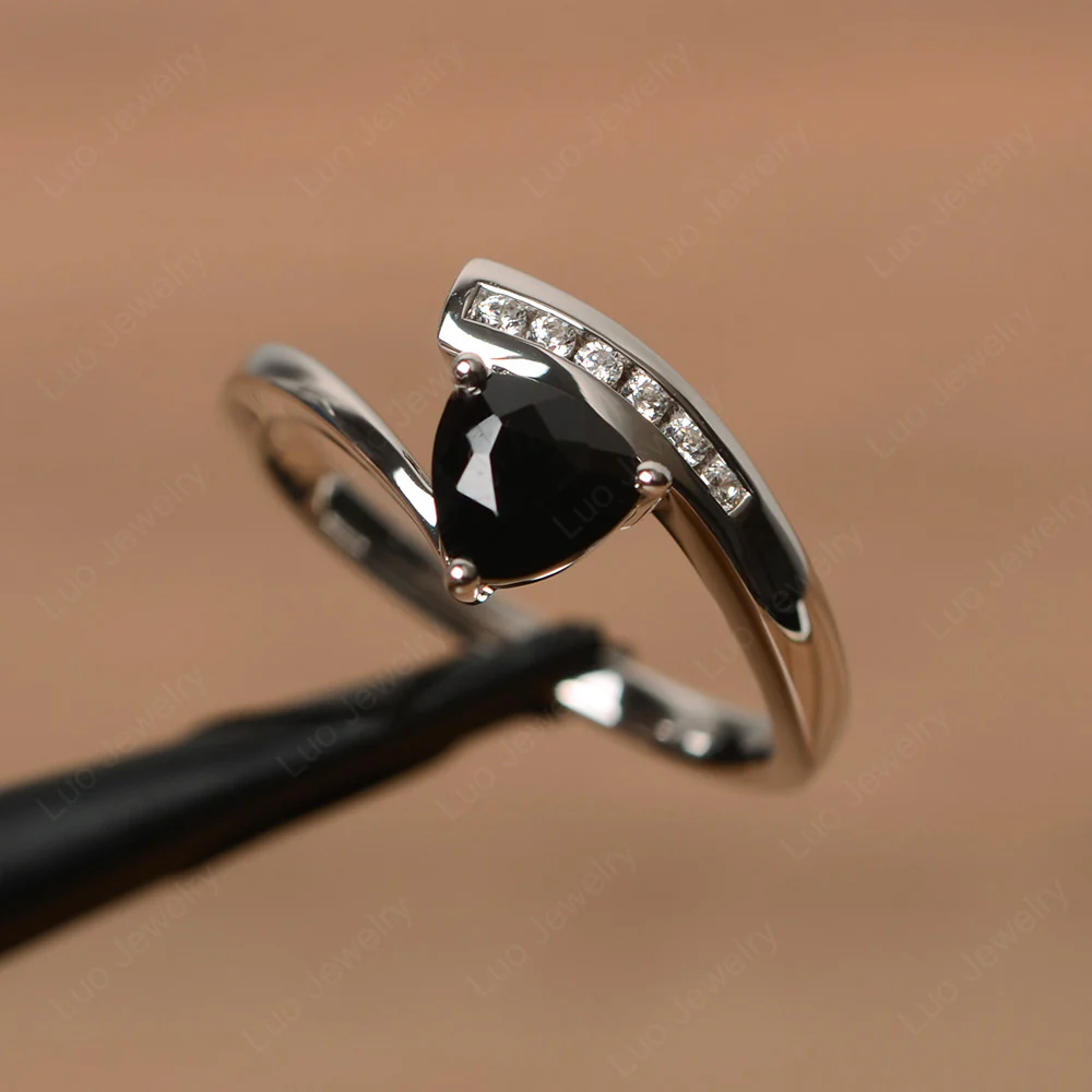 Trillion Cut Black Spinel Bypass Engagement Ring
