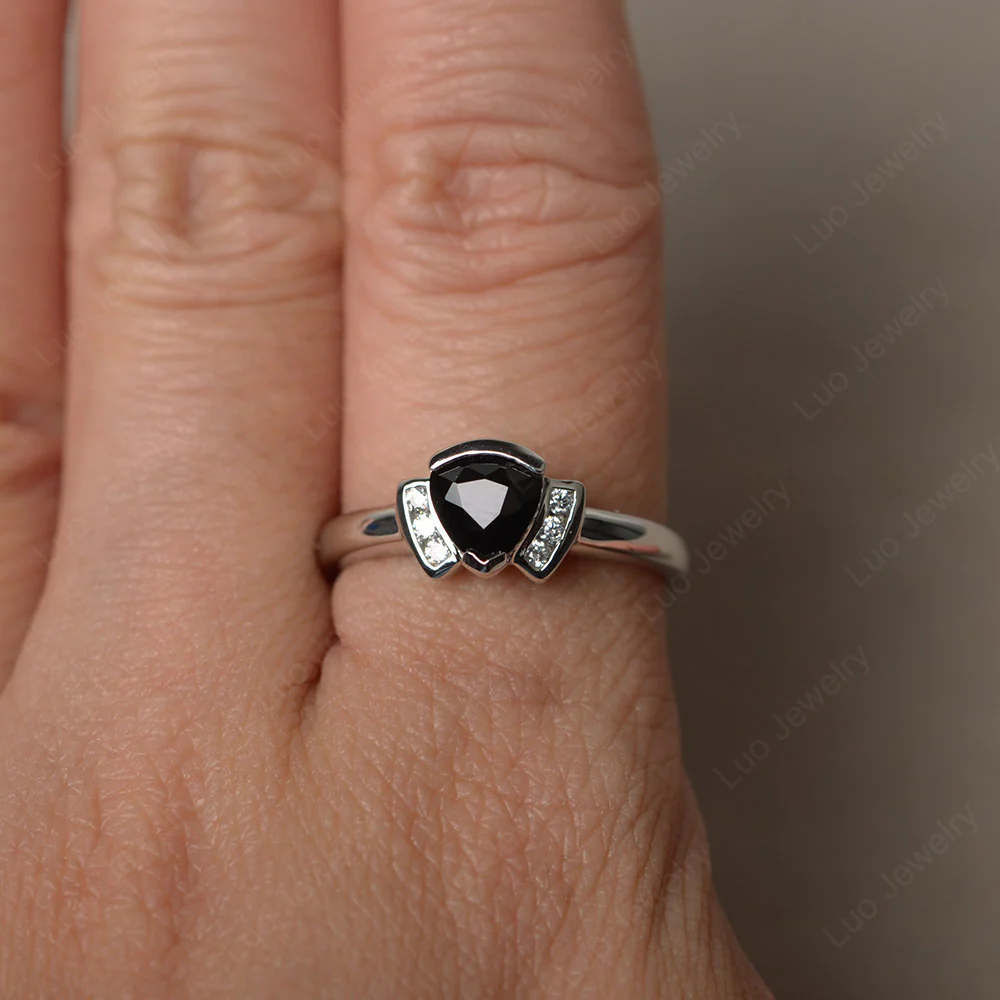 Trillion Cut Black Spinel Promise Ring - Image 3