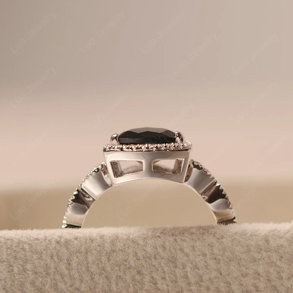 Trillion Cut Black Spinel Cocktail Halo Ring - Image 5