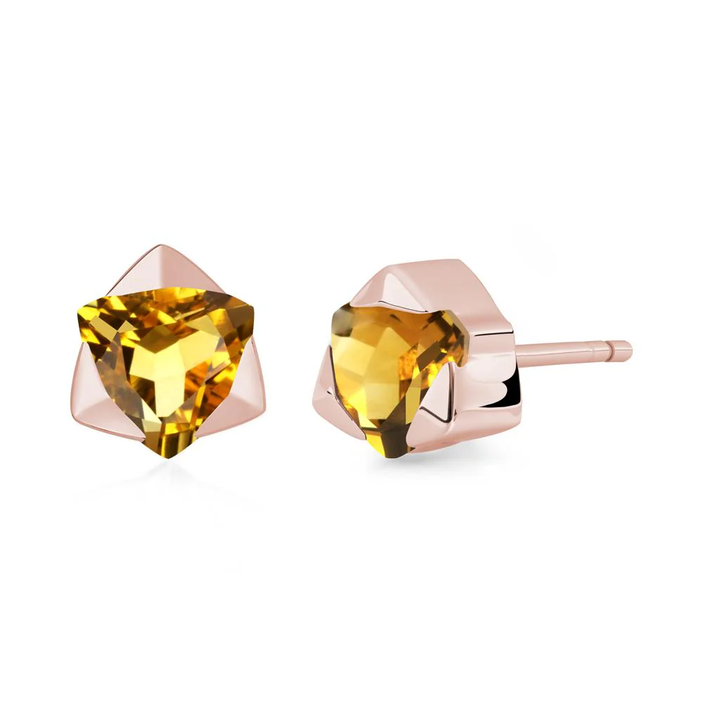 Trillion Cut Citrine Bezel Stud Earrings - Image 4