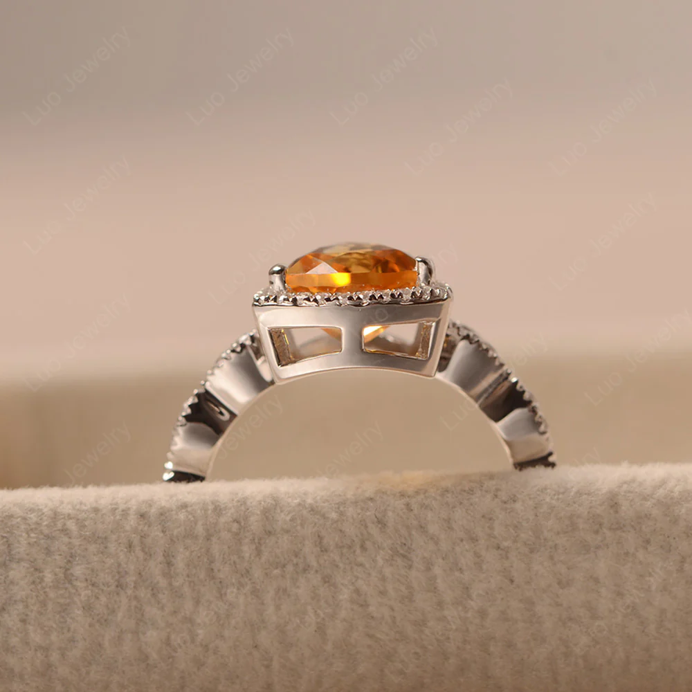 Trillion Cut Citrine Cocktail Halo Ring - Image 5