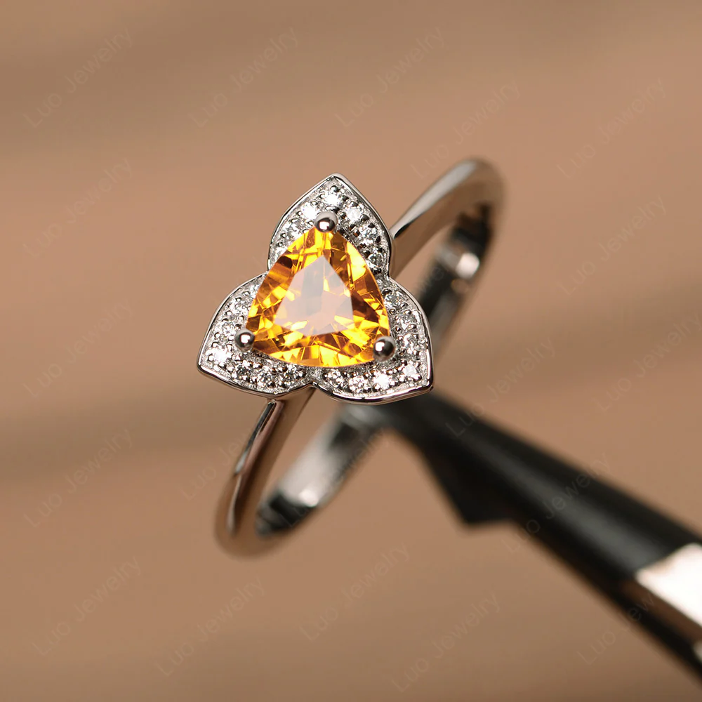 Citrine Trillion Cut Halo Ring