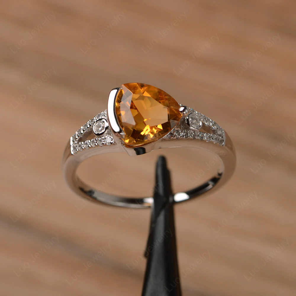 Trillion Cut Citrine Horizontal Ring
