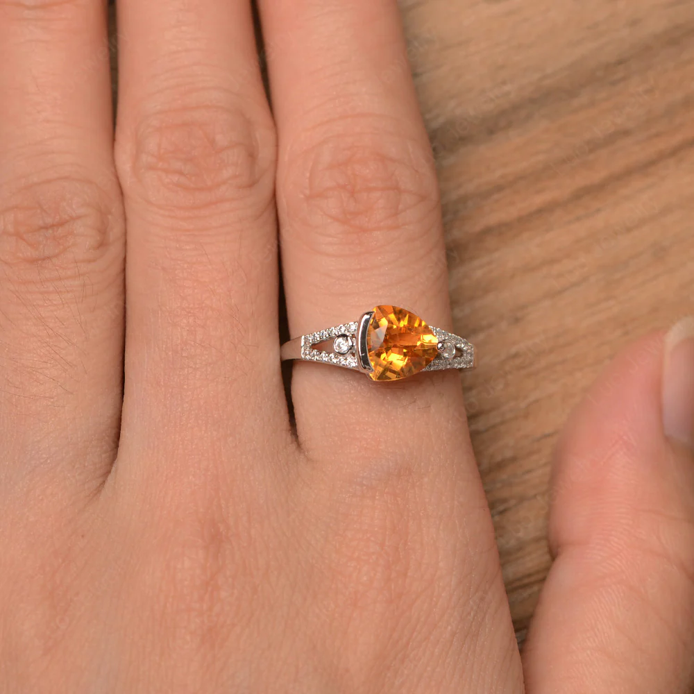 Trillion Cut Citrine Horizontal Ring - Image 4
