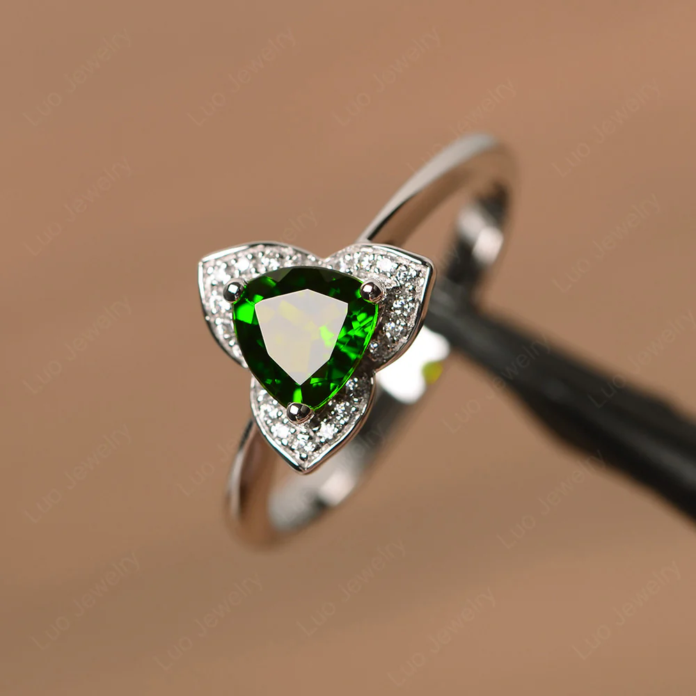 Trillion Cut Diopside Floral Halo Ring - Image 2