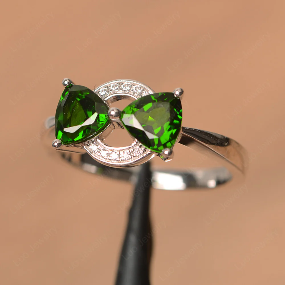 Trillion Cut Diopside Two Stone Ring
