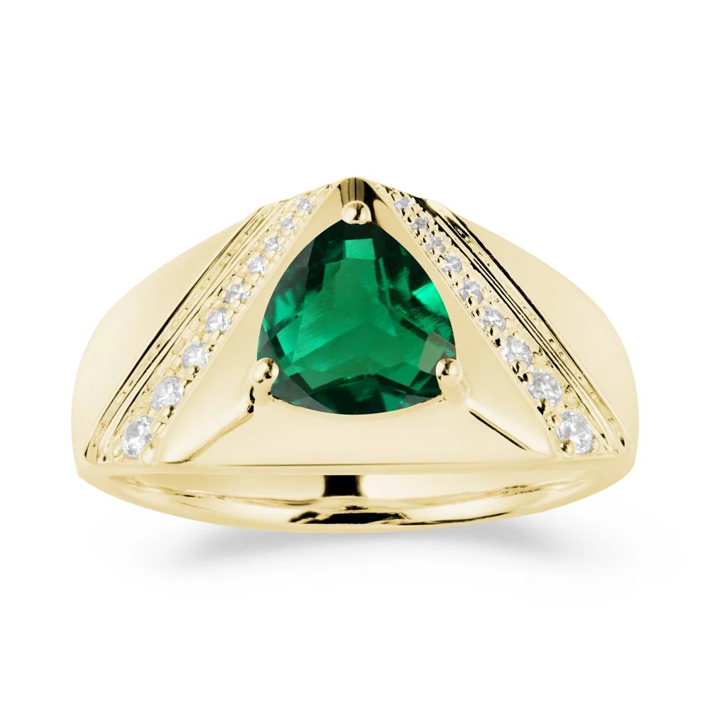 Trillion Cut Emerald Men Ring - Image 7