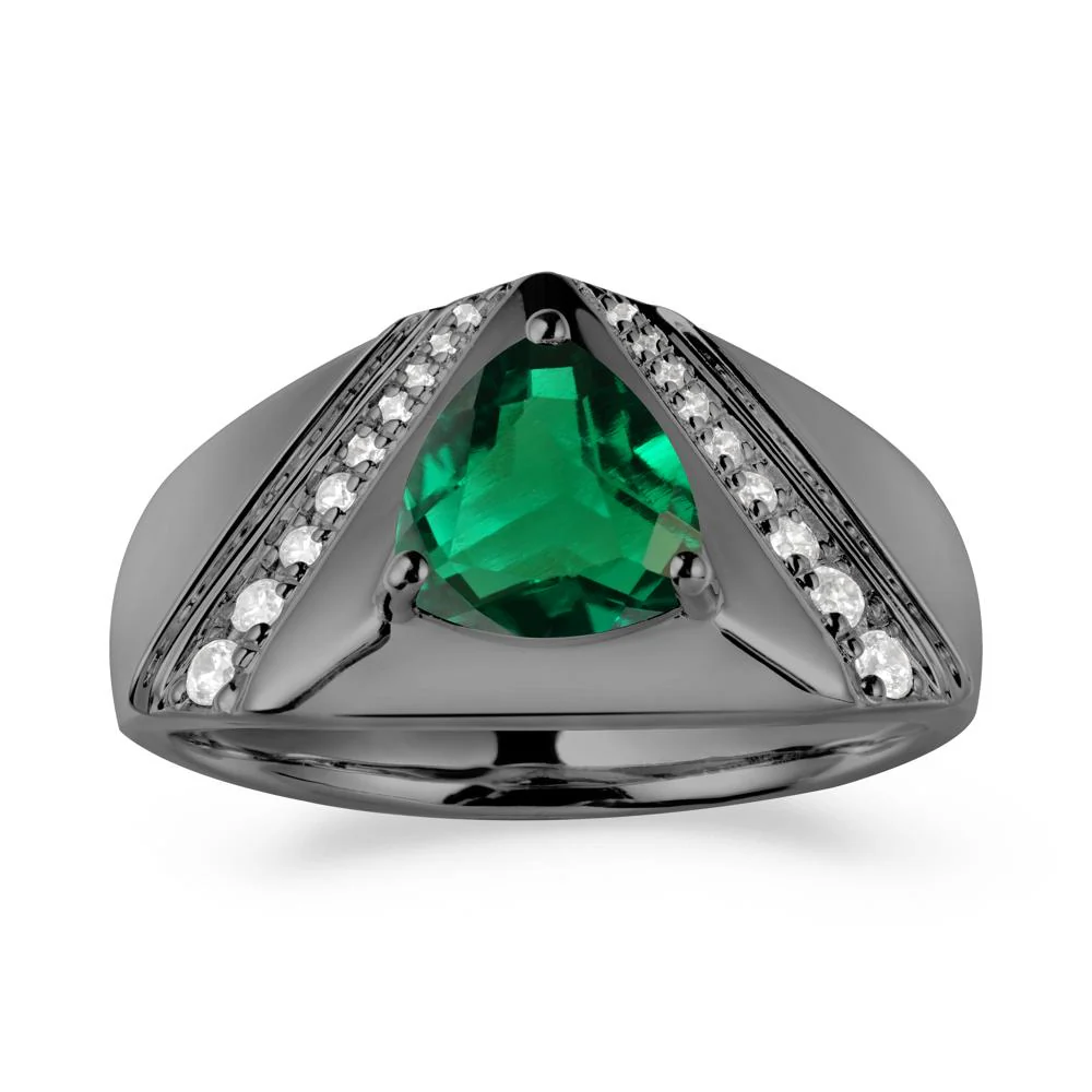 Trillion Cut Emerald Men Ring - Image 8