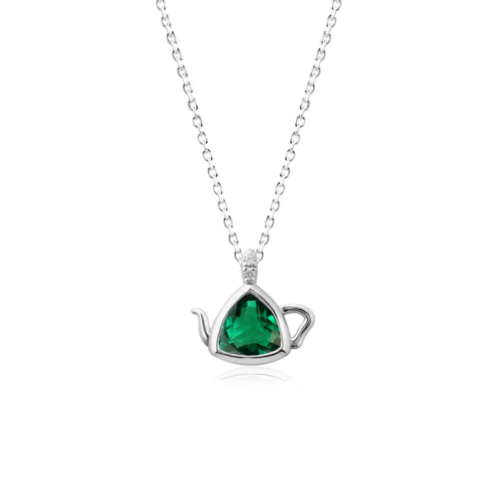 Trillion Cut Emerald Pendant Necklace - Image 9