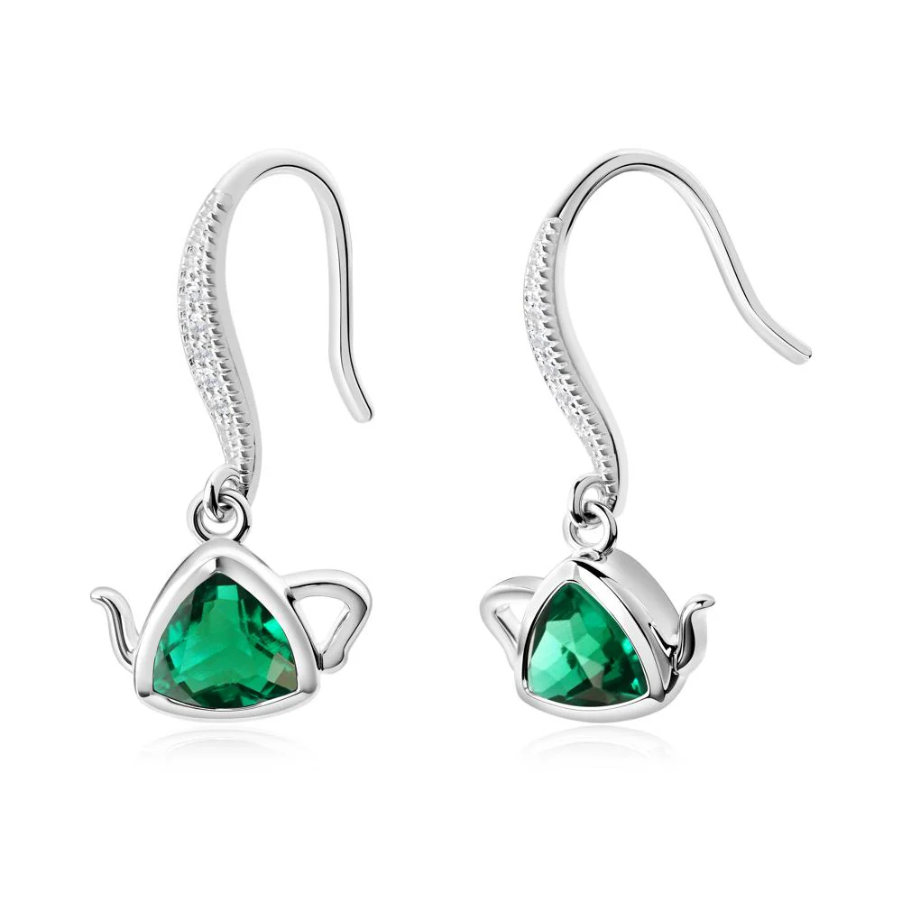 Trillion Cut Emerald Shepherd Hook Earrings - Image 2