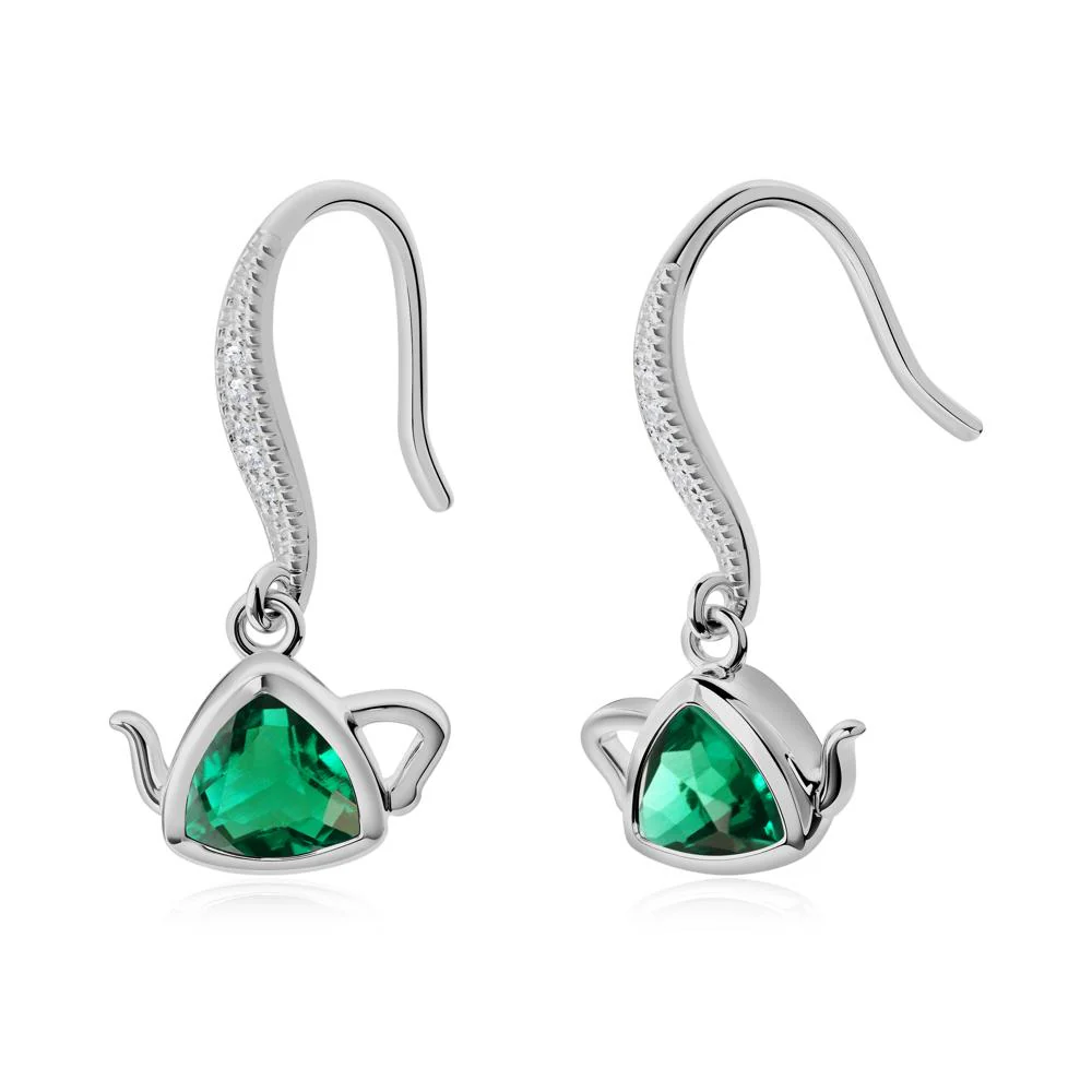 Trillion Cut Emerald Shepherd Hook Earrings - Image 3