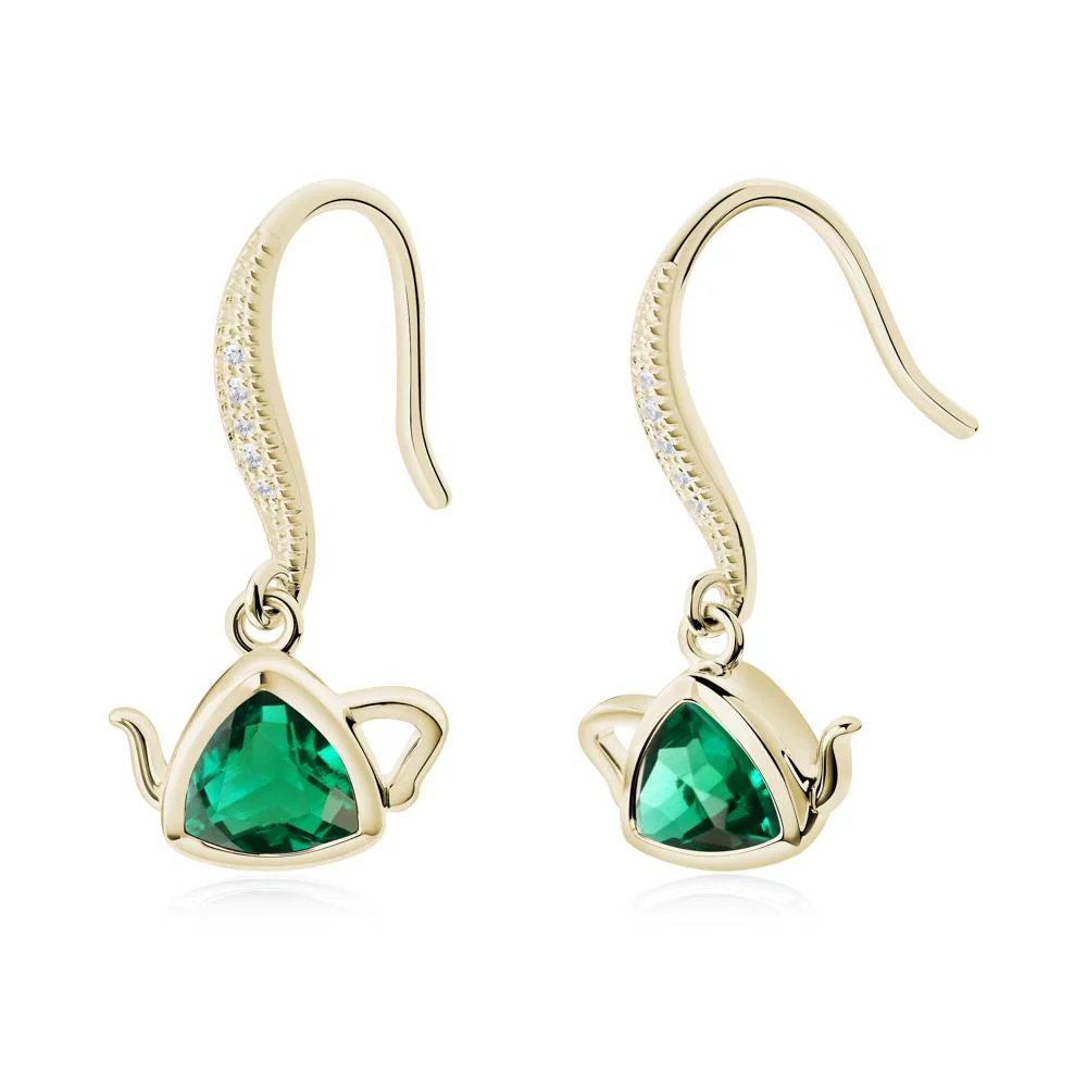 Trillion Cut Emerald Shepherd Hook Earrings - Image 4