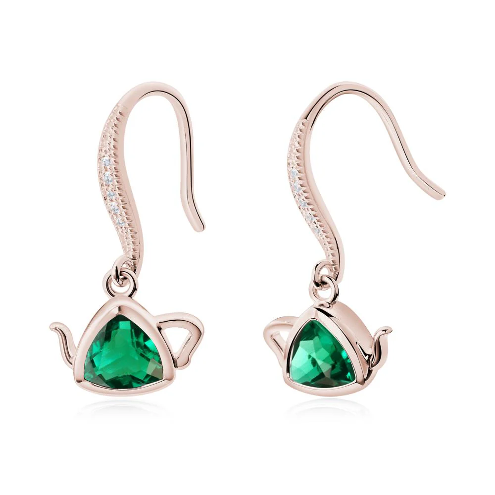 Trillion Cut Emerald Shepherd Hook Earrings - Image 7
