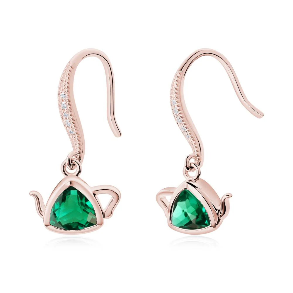 Trillion Cut Emerald Shepherd Hook Earrings - Image 9