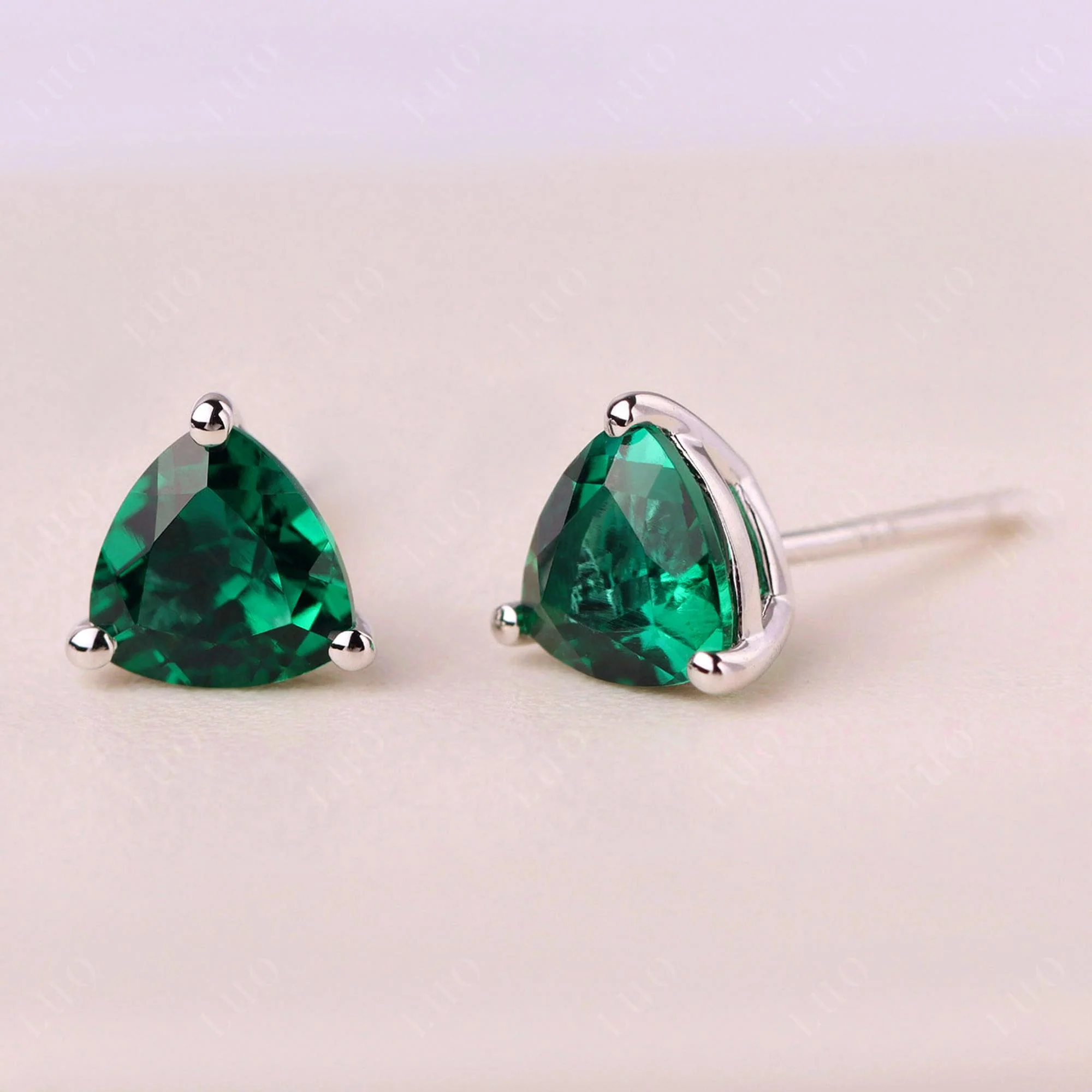 Trillion Cut Emerald Stud Earrings - Image 10
