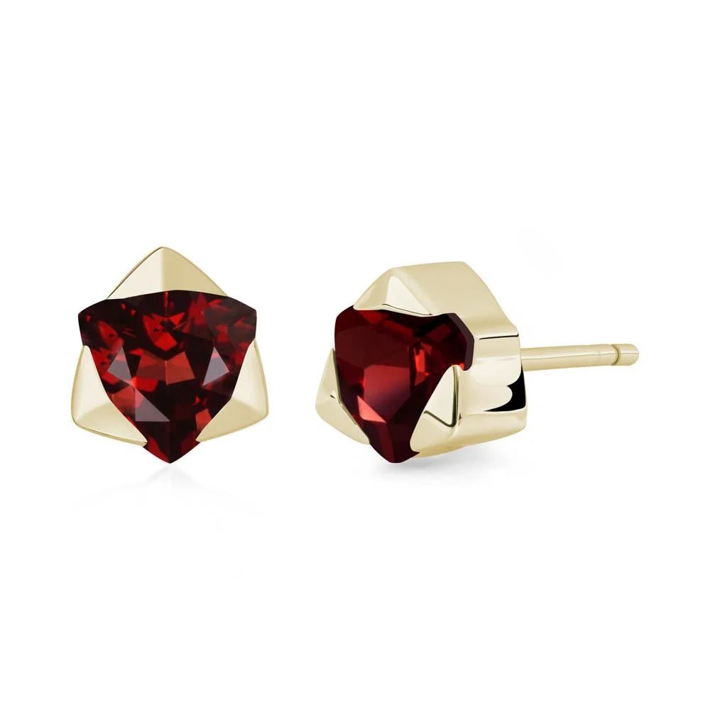 Trillion Cut Garnet Bezel Stud Earrings - Image 3