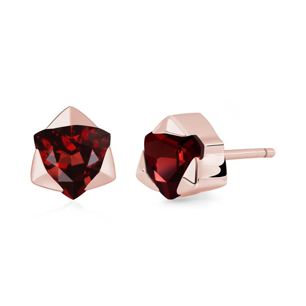 Trillion Cut Garnet Bezel Stud Earrings - Image 4