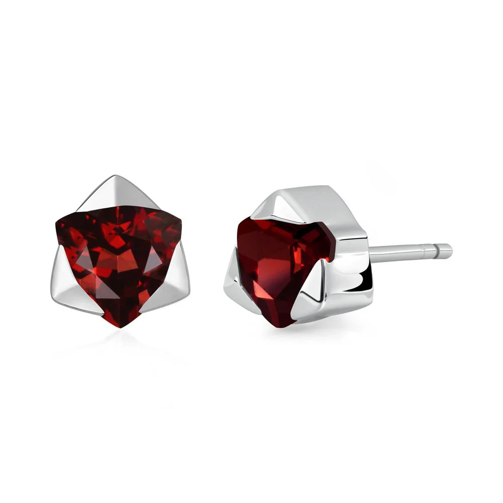 Trillion Cut Garnet Bezel Stud Earrings - Image 5
