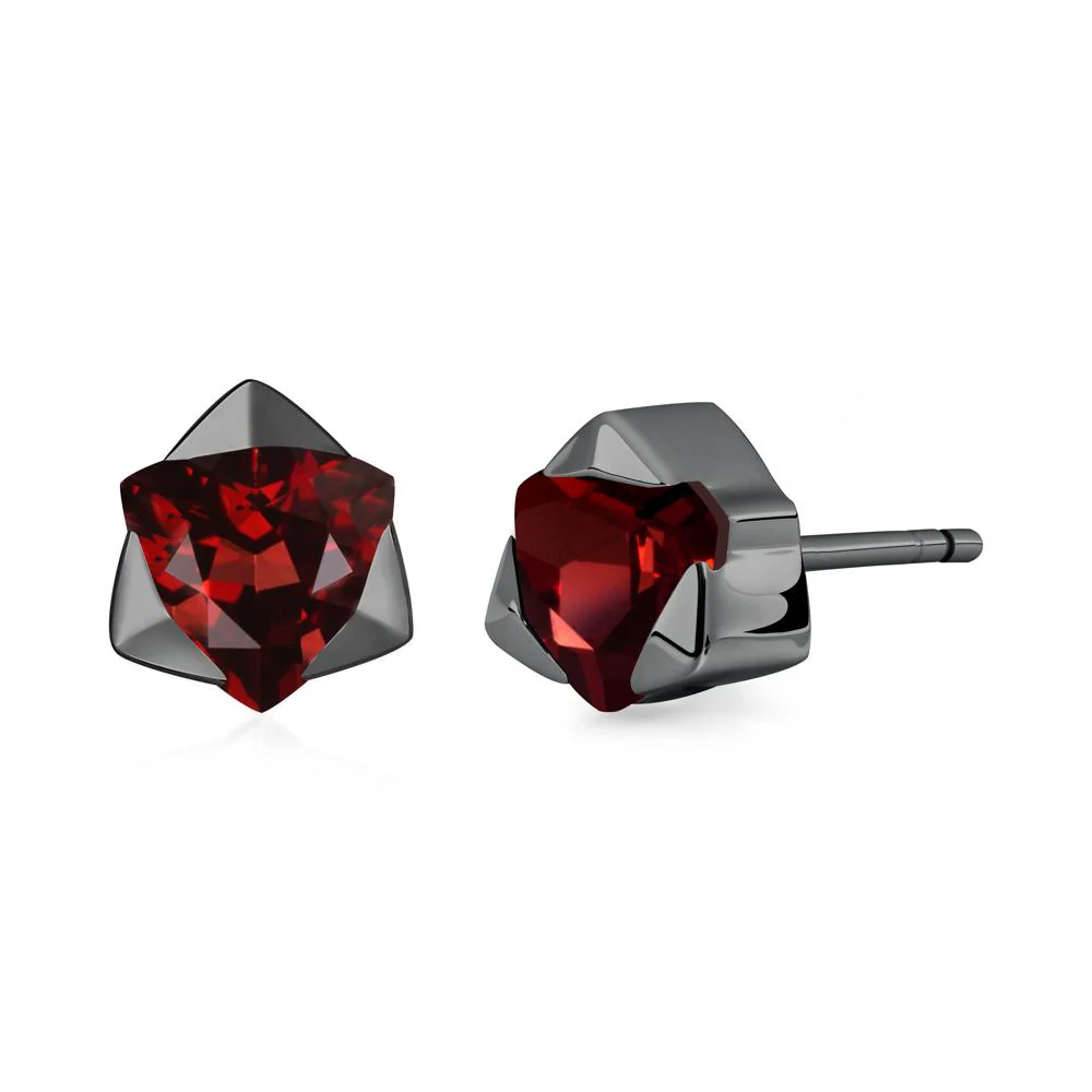 Trillion Cut Garnet Bezel Stud Earrings - Image 7