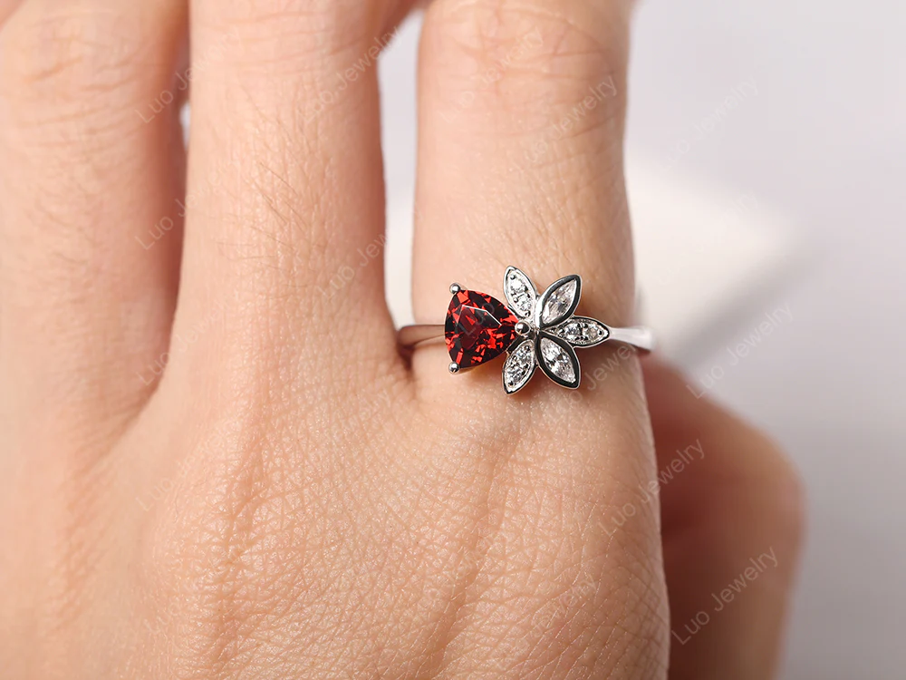 Trillion Cut Garnet Flower Ring - Image 5